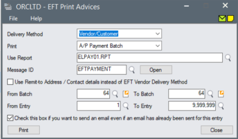 EFT Print Advices