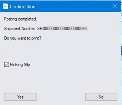 messsage pop up for new shipment notification in sage 300
