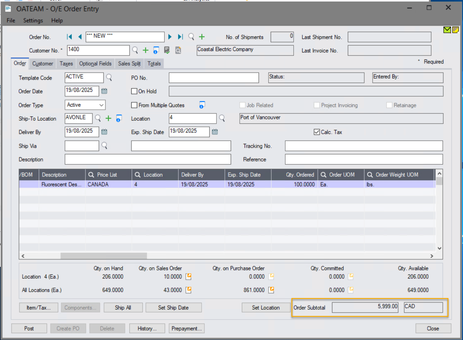 Order entry screen has gone through and triggered the workflow 